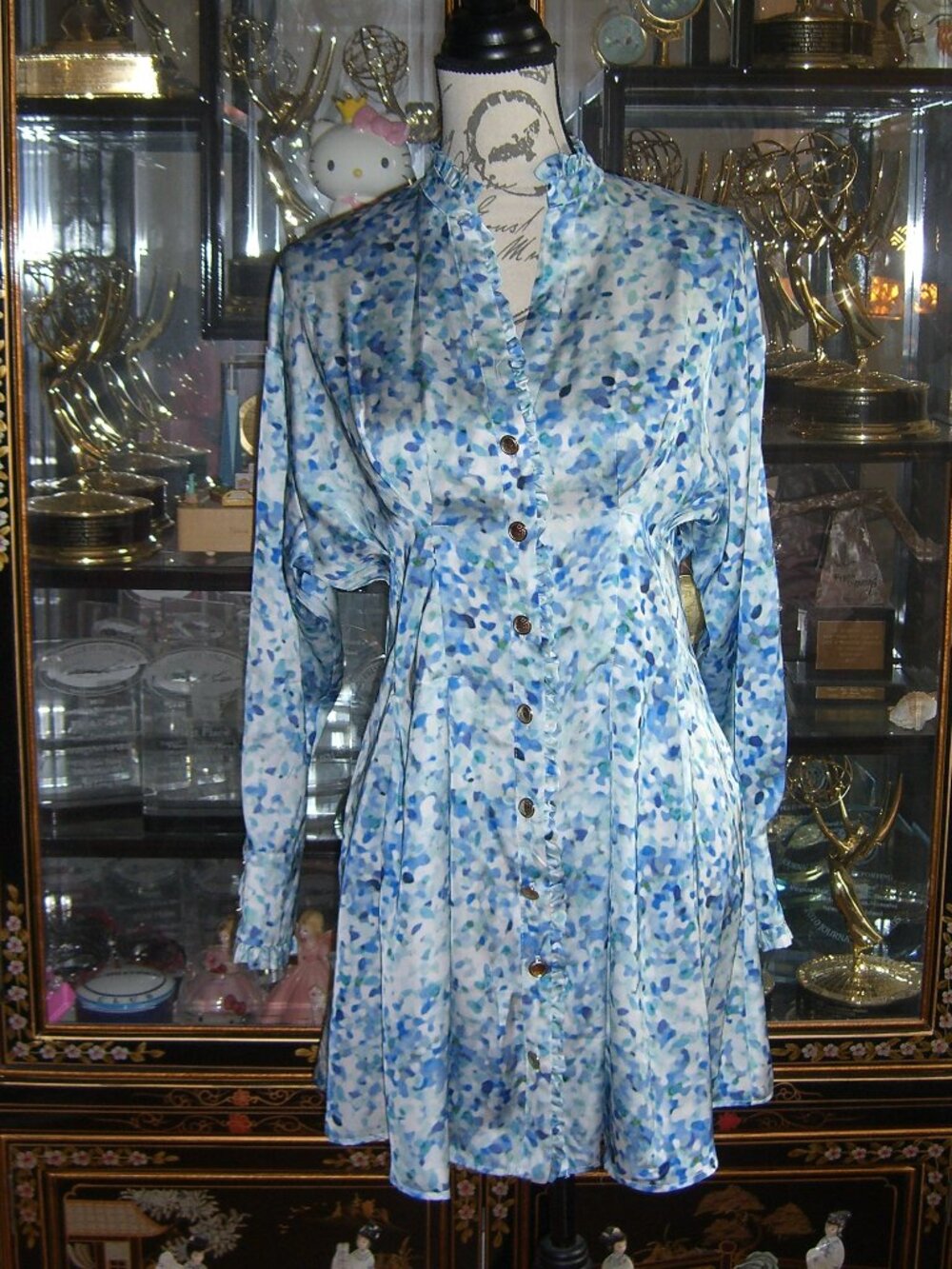 NWT ZARA BLUE PRINT SATIN EFFECT DRESS M